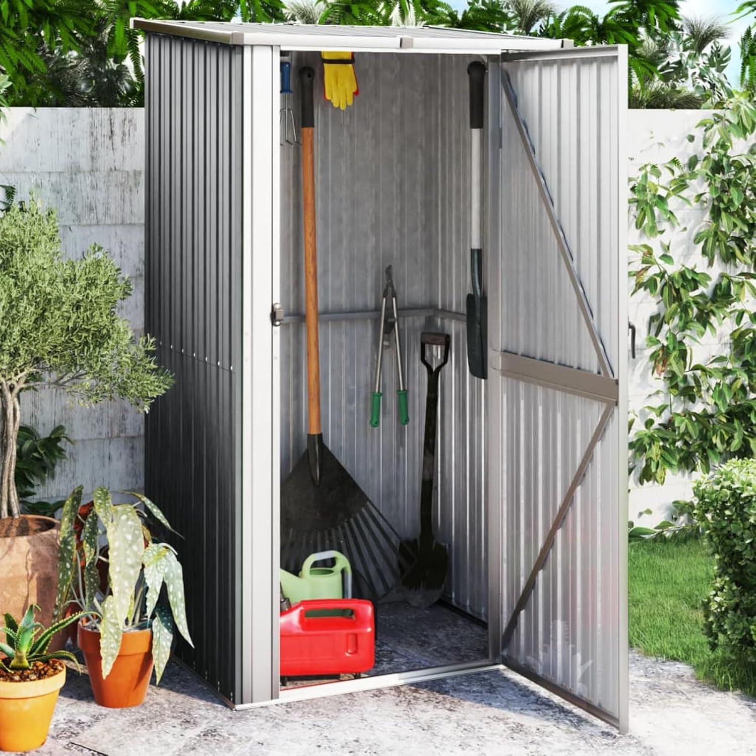 Homgoday - abri de jardin acier galvanisé - 118,5x97x209,5 cm - gris