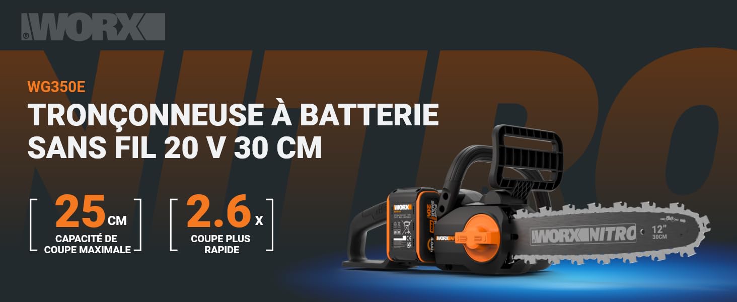 Tronçonneuse à batterie sans fil WG350E 20V 30 cm