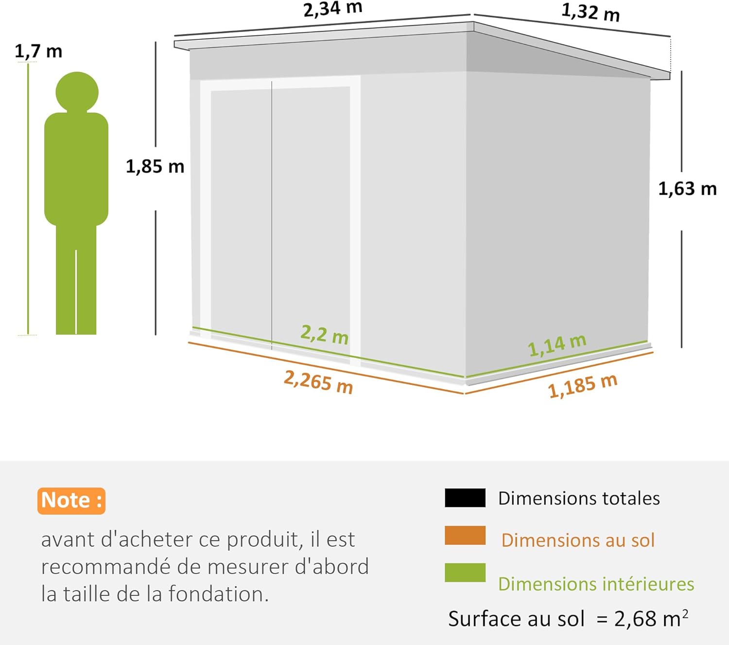 Outsunny - abri de jardin métal série - 234x132x185 cm - triple porte, toit incliné, aérations, gris foncé