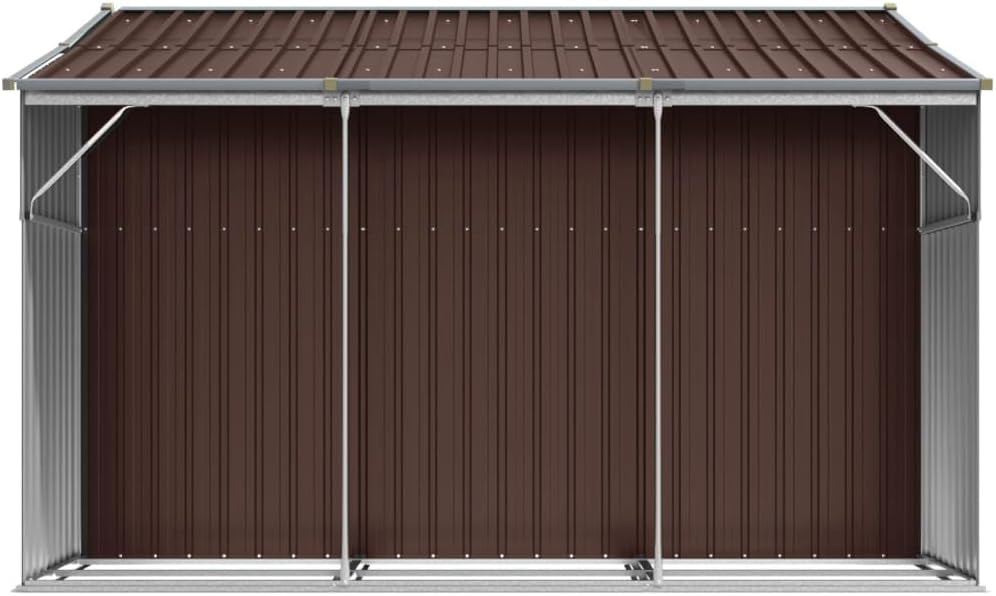 Abri de jardin en acier galvanisé avec toit incliné durable pour bûches et charbon, 277 x 279 x 179 cm, solution de rangement d'extérieur marron