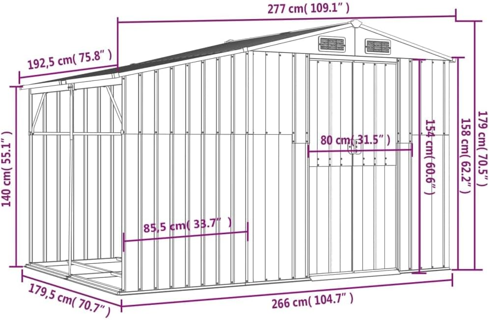 vidaXL Abri de Jardin Marron 277x192,5x179 cm Acier galvanisé