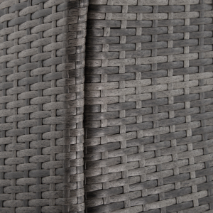 Plusieurs vues d'un matériau en rotin ou en osier tressé foncé présentant un motif de surface texturé. Il semble s'agir de plans détaillés en gros plan de meubles ou de matériel de rangement.