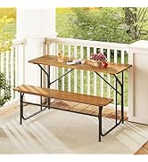 GOPLUS Salon de Jardin Exterieur 2 Personnes en Bois Acacia pour avec Pieds Réglables, Table de P...