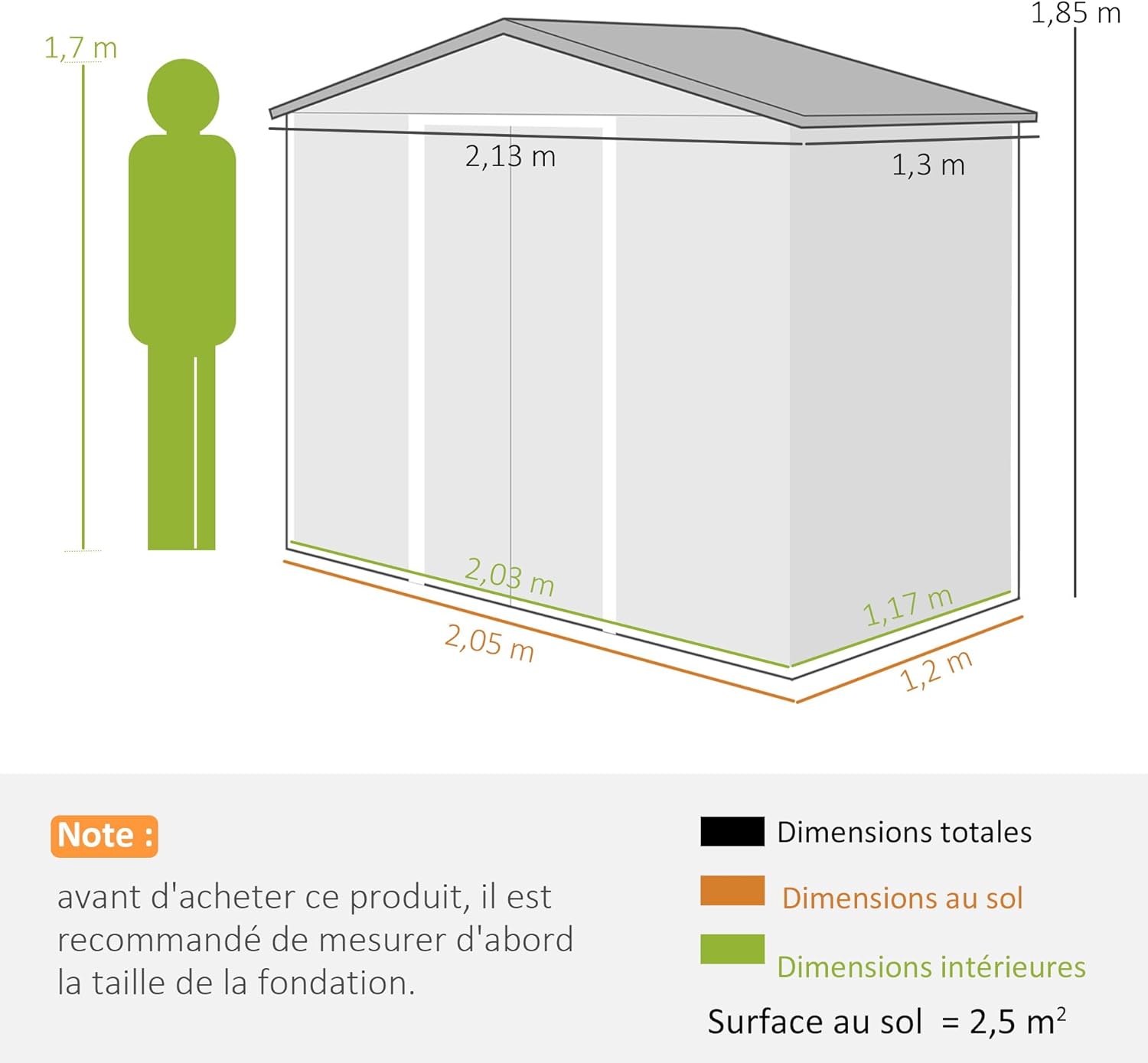 Abri de jardin métal 2,77 m²,porte coulissante, 