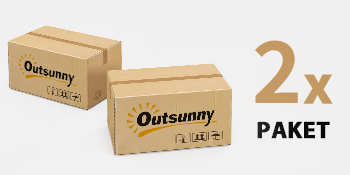 Deux boîtes d'expédition en carton brun étiquetées « Outsunny » avec le texte « 2x PAKET » à côté sur fond blanc.