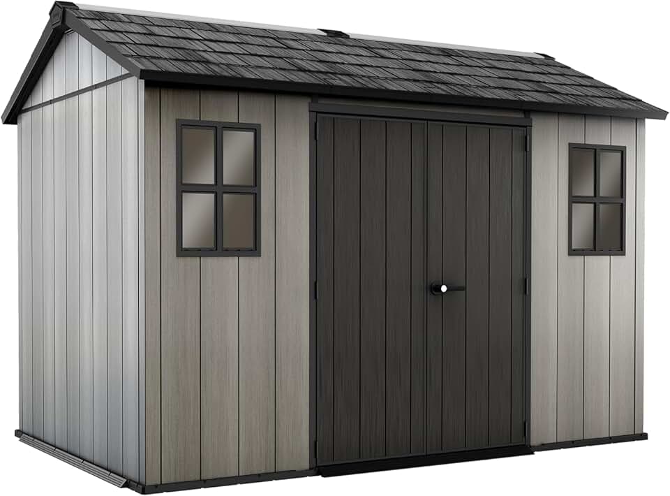 Abri Oakland - 7,2m² - Résine gris, double porte