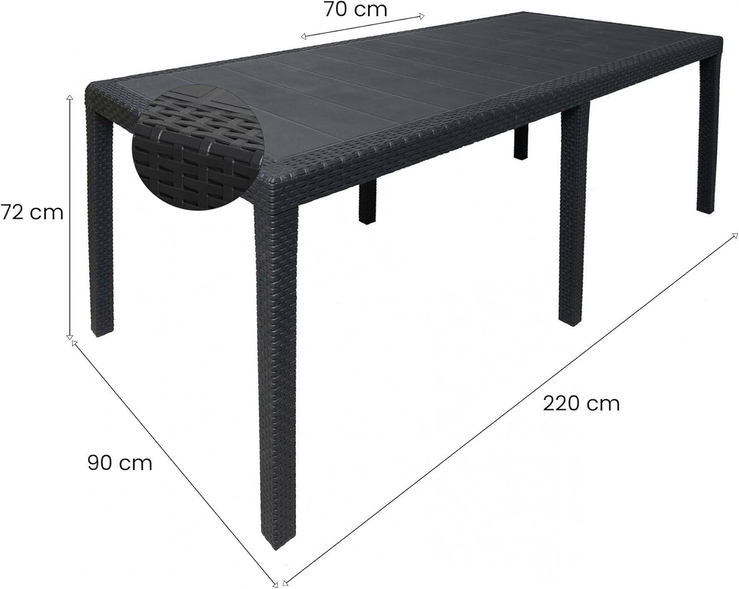 Dmora - Roma Extensible - 150/220x90x72 cm - rotin, jardin, Made in Italy