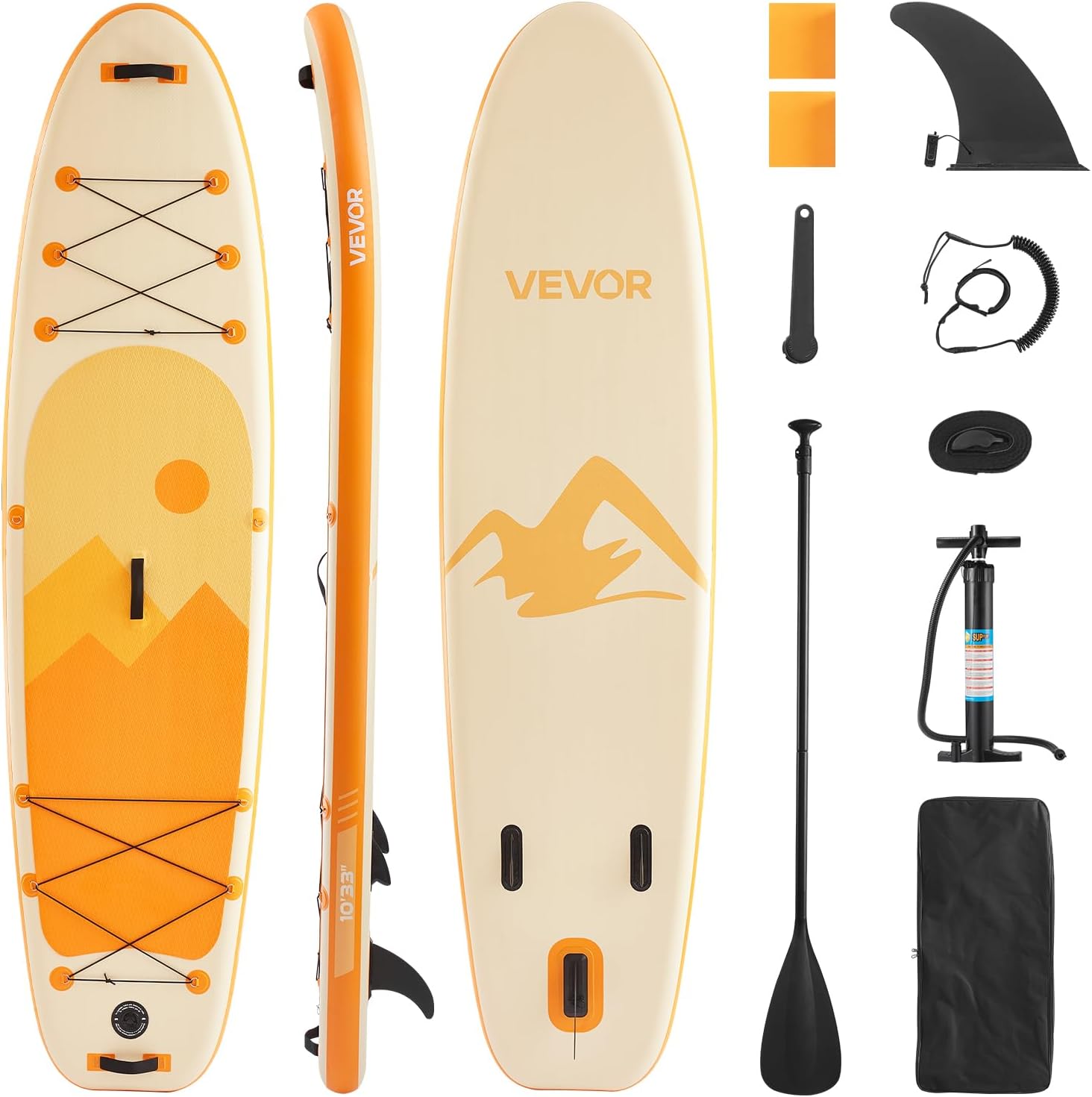VEVOR Paddle gonflable, 304,8 cm, planche à pagaie debout sup, ultra-légère, avec accessoires de pompe, pagaie, aileron, sac à dos, laisse de cheville, sangle, pont antidérapant pour jeunes et adultes