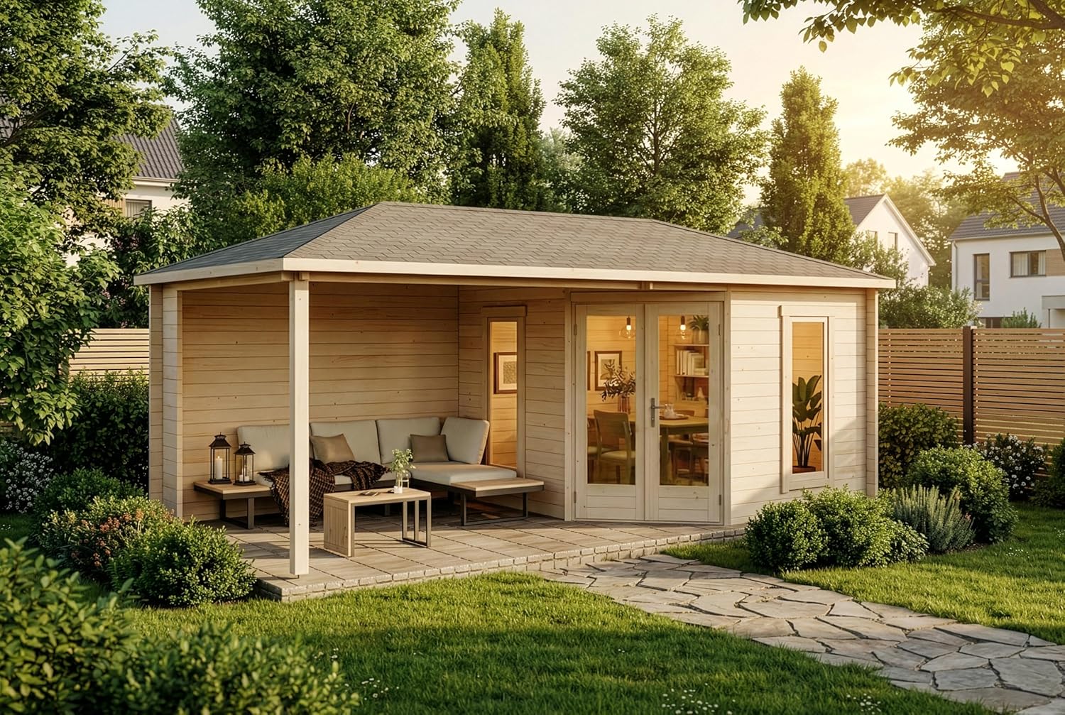 Abri de Jardin pentagonal Liwa en Bois de la Marque Alpholz | abri de Jardin et de Loisirs | Chalet de Jardin | pentagonale, Construction en madriers, cabane de Jardin, Toit en croupe, épaisseur de