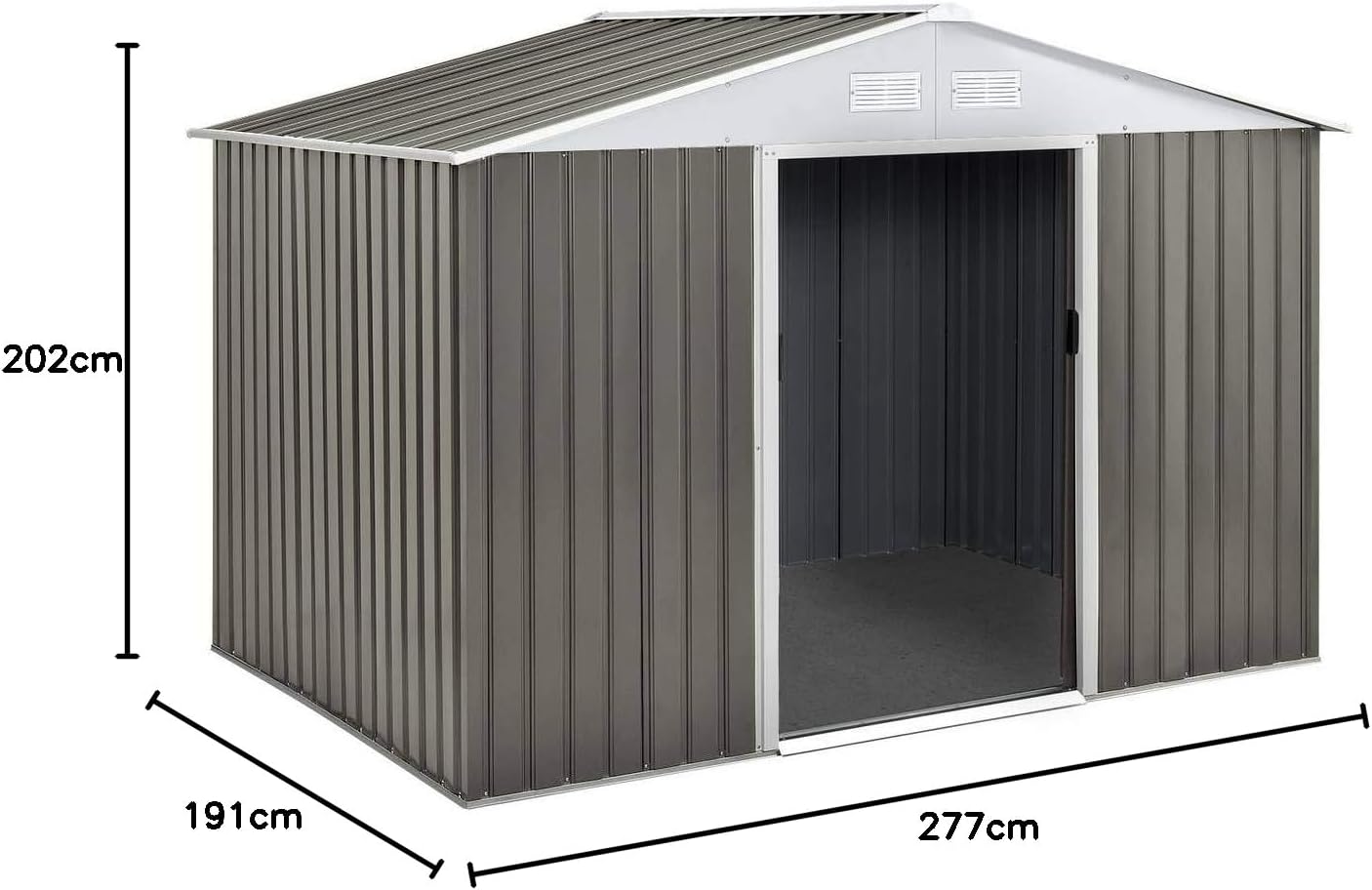 Habitat et Jardin - 191x277x202 cm - abri de jardin métal, acier galvanisé, taupe/blanc