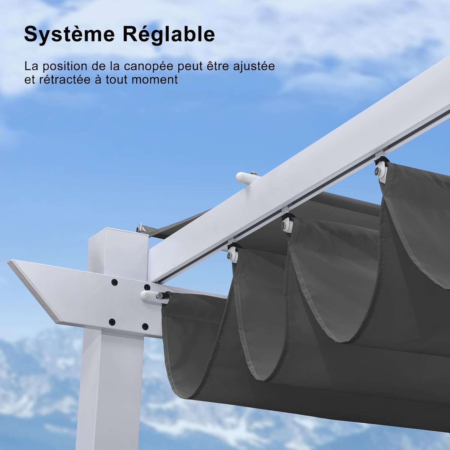 PURPLE LEAF - pergola aluminium - 4x3m - éclairage intégré, toit protégé, blanc/gris