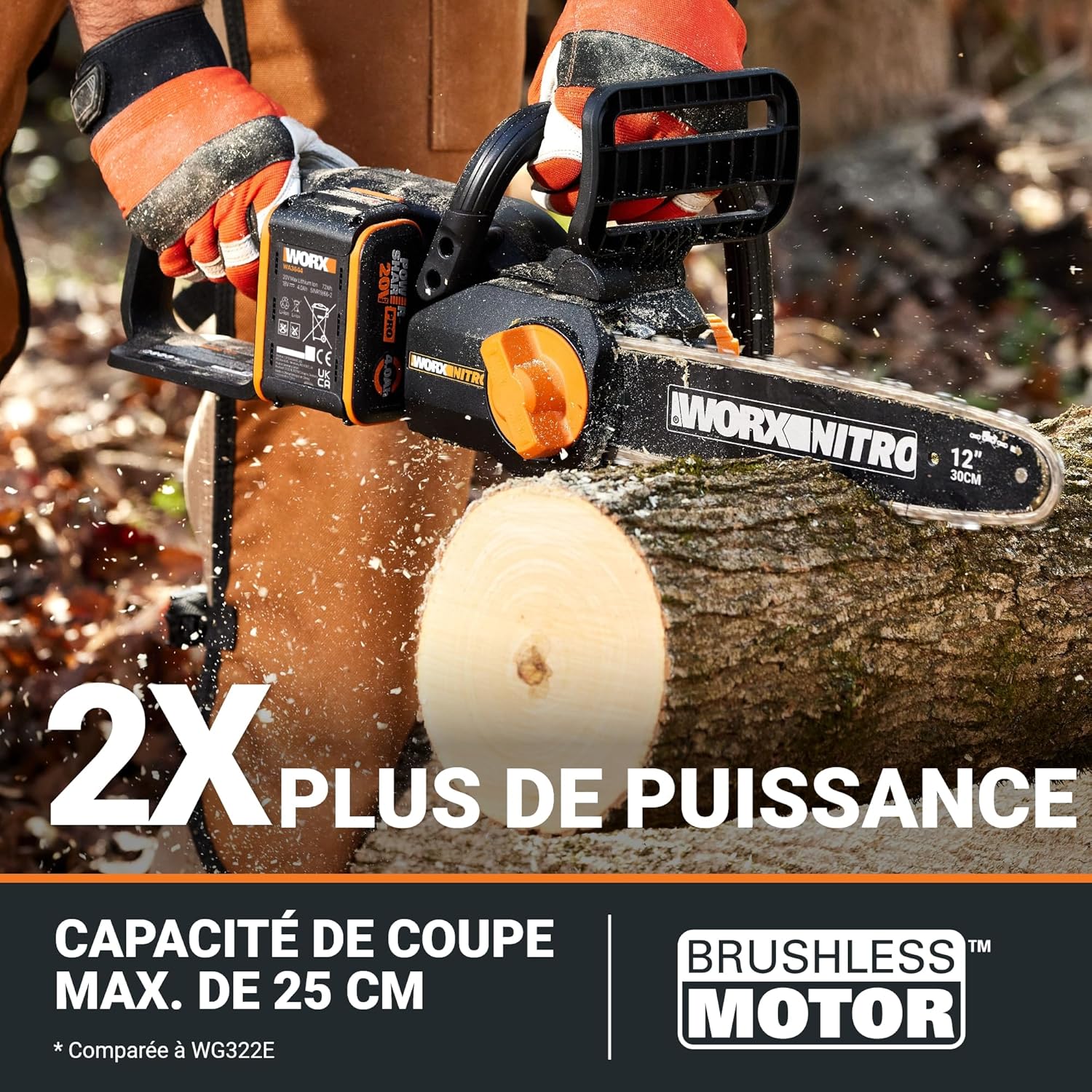 WORX - tronçonneuse sans fil 20V, guide 30cm, moteur brushless, WG350E.9
