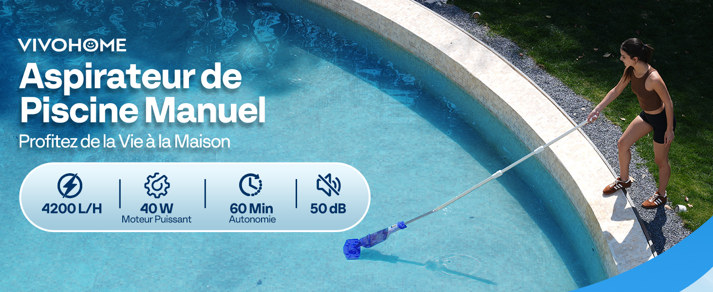 Le texte se lit comme suit : « Pakketlijst ». Interface de maintenance de l'eau de piscine montrant un fond d'eau de piscine bleu avec des icônes blanches pour différents contrôles ou paramètres.