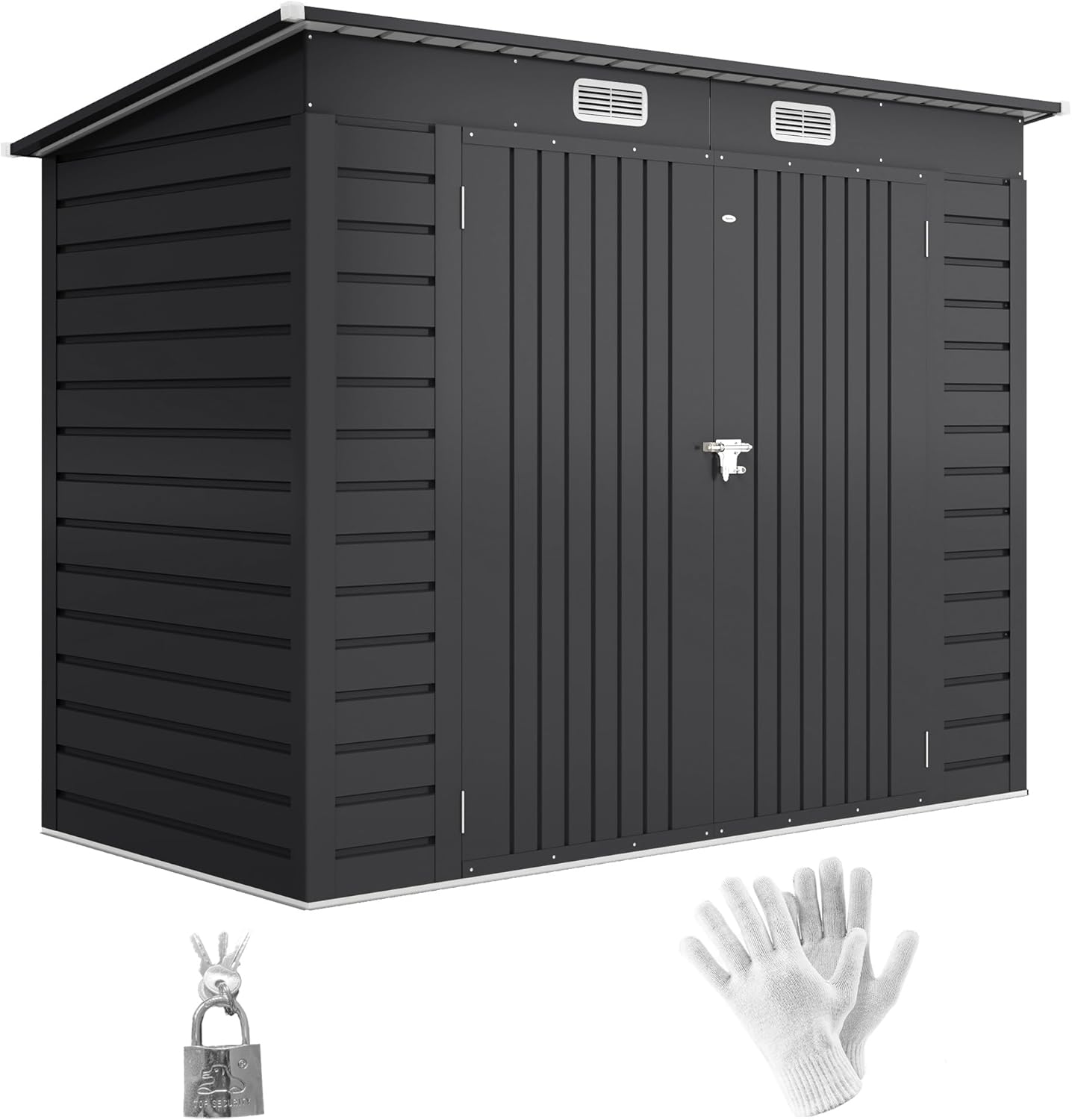 abri de jardin métal 3 m² - acier, portes verrouillables, aération, gants - 249x121x183 cm