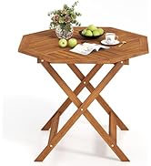 COSTWAY Table de Jardin Octogonale en Bois Massif, Table d’Appoint Extérieure Ø 90CM en Cadre X a...