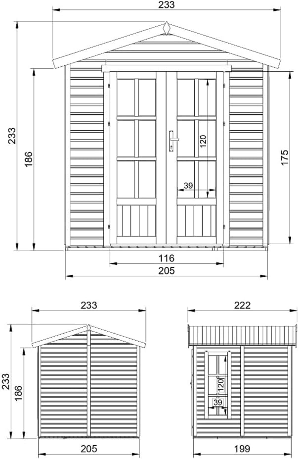 TIMBELA - cabane en bois M351FB - 233x222x233 cm - plancher, bardeaux bitumeux, usage polyvalent