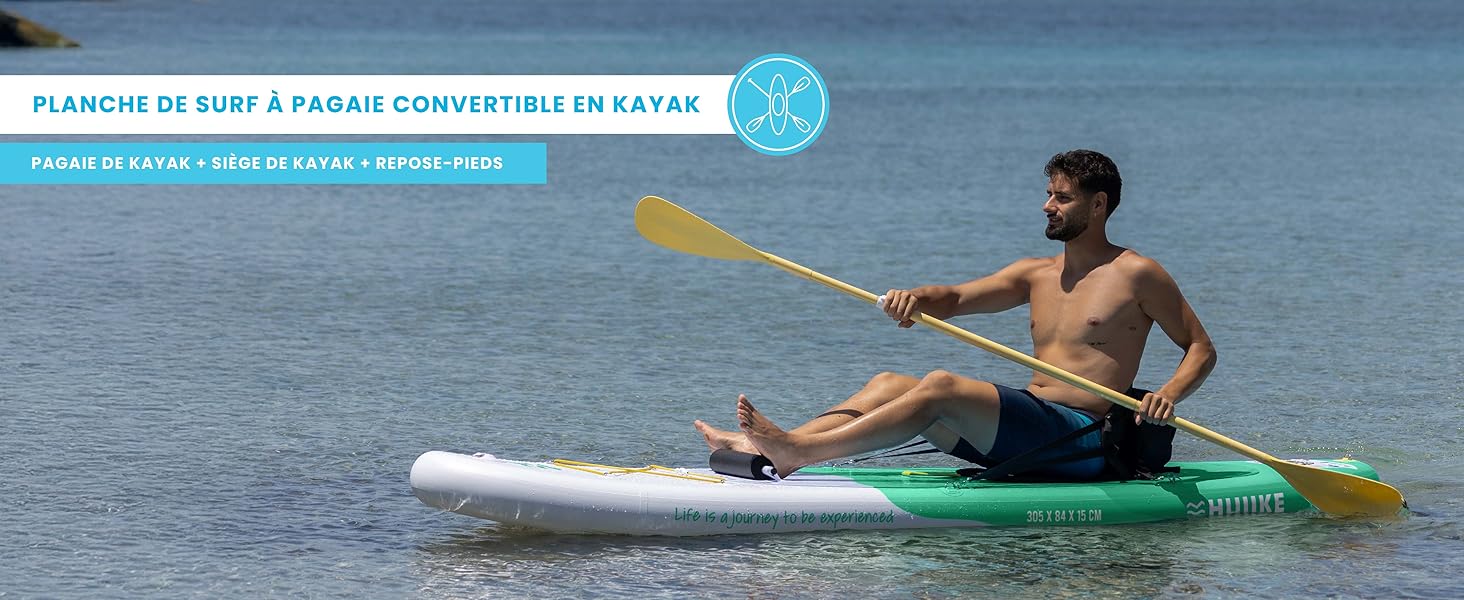 Série de plans d'action montrant une activité de sports nautiques à l'aide d'une planche à pagaie ou d'une embarcation similaire sur l'eau bleue.