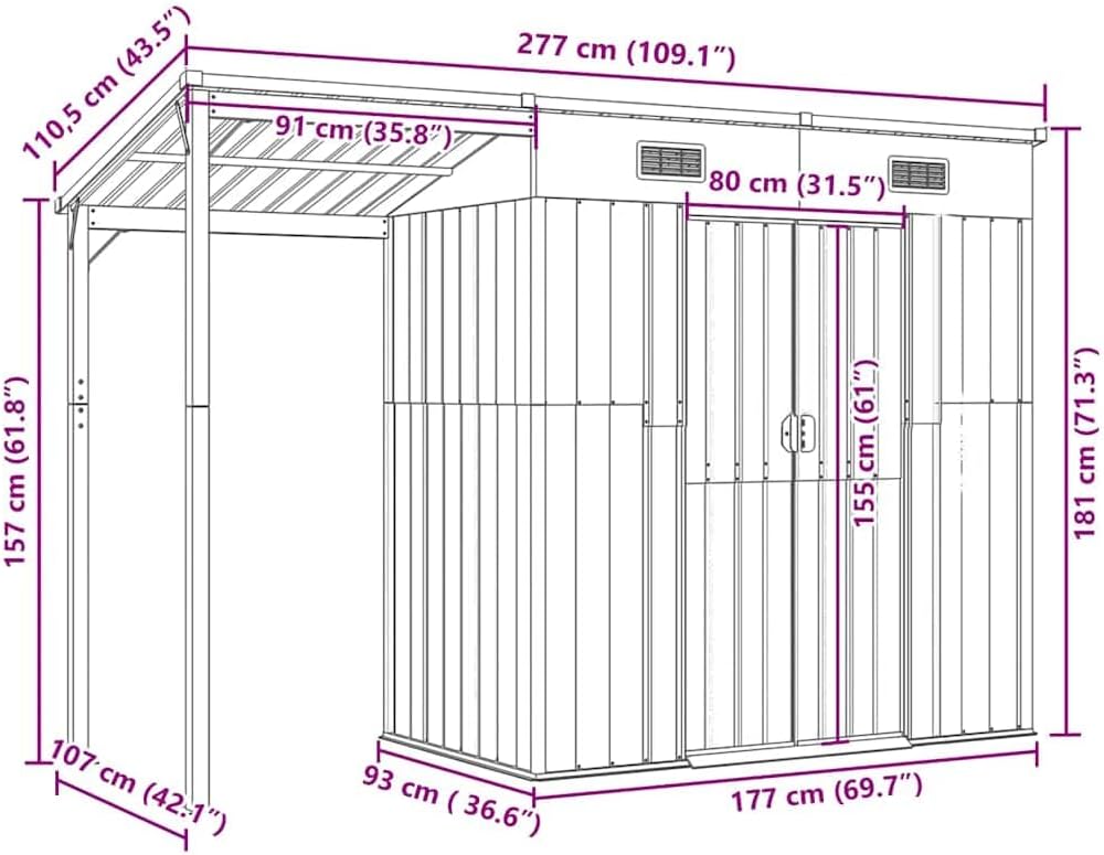 Générique Abri de Jardin avec Toit prolongé Vert 277x107x181 cm Acier, Maison & Jardin, Pelouses & Jardins, Vie en extérieur, Structures extérieures, Cabanes & abris de Jardin, Vert, (Poids 41.56KG)