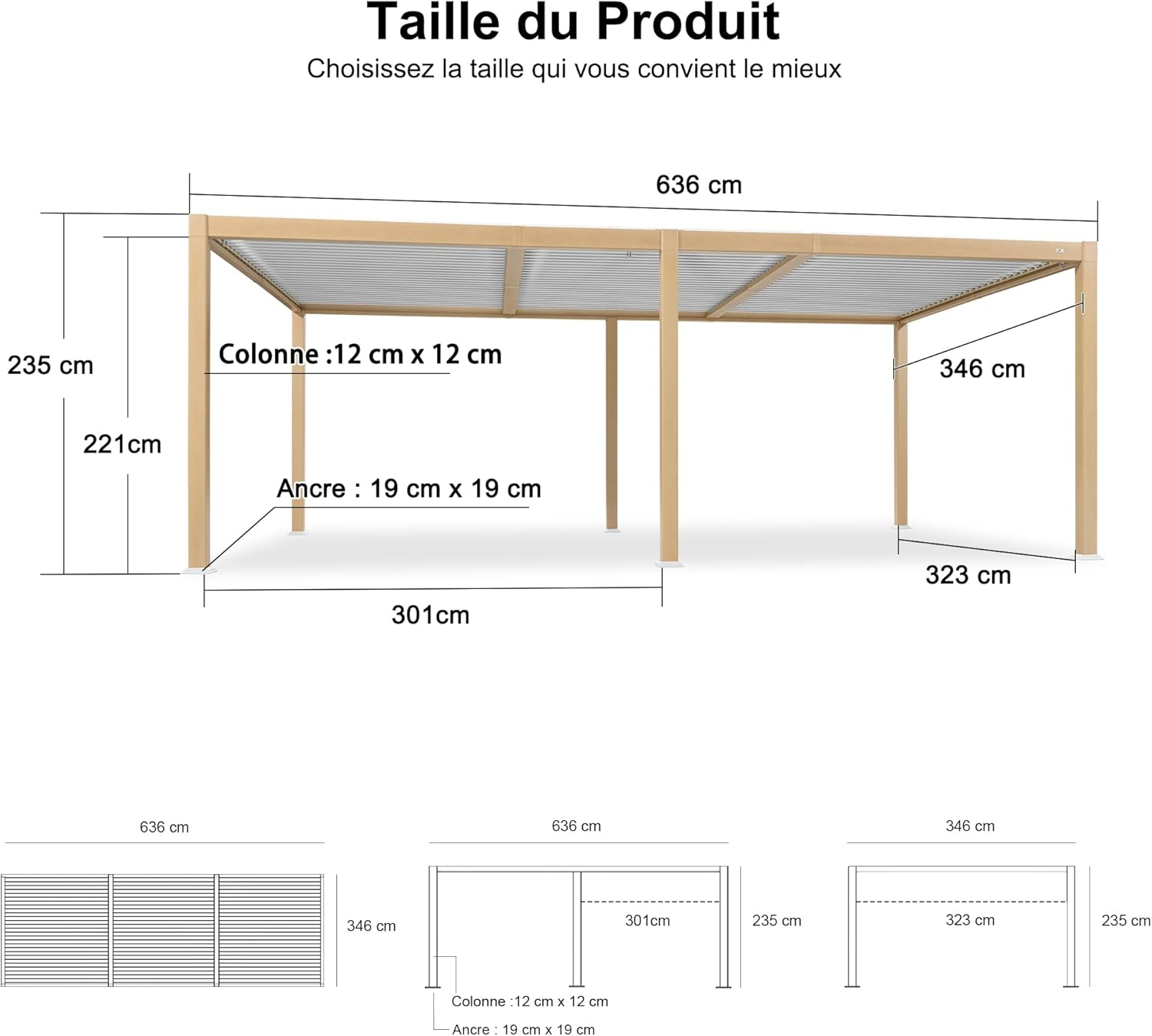 PURPLE LEAF - Pergola effet bois - 3.5x6.35m - LED, lames orientables, étanche