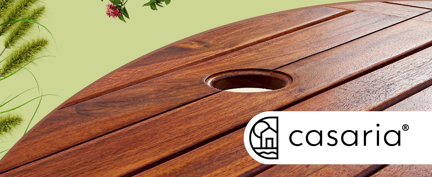 Le texte indique « casaria ». Appareil de massage en bois avec ouverture circulaire sur une surface en bois chaude.