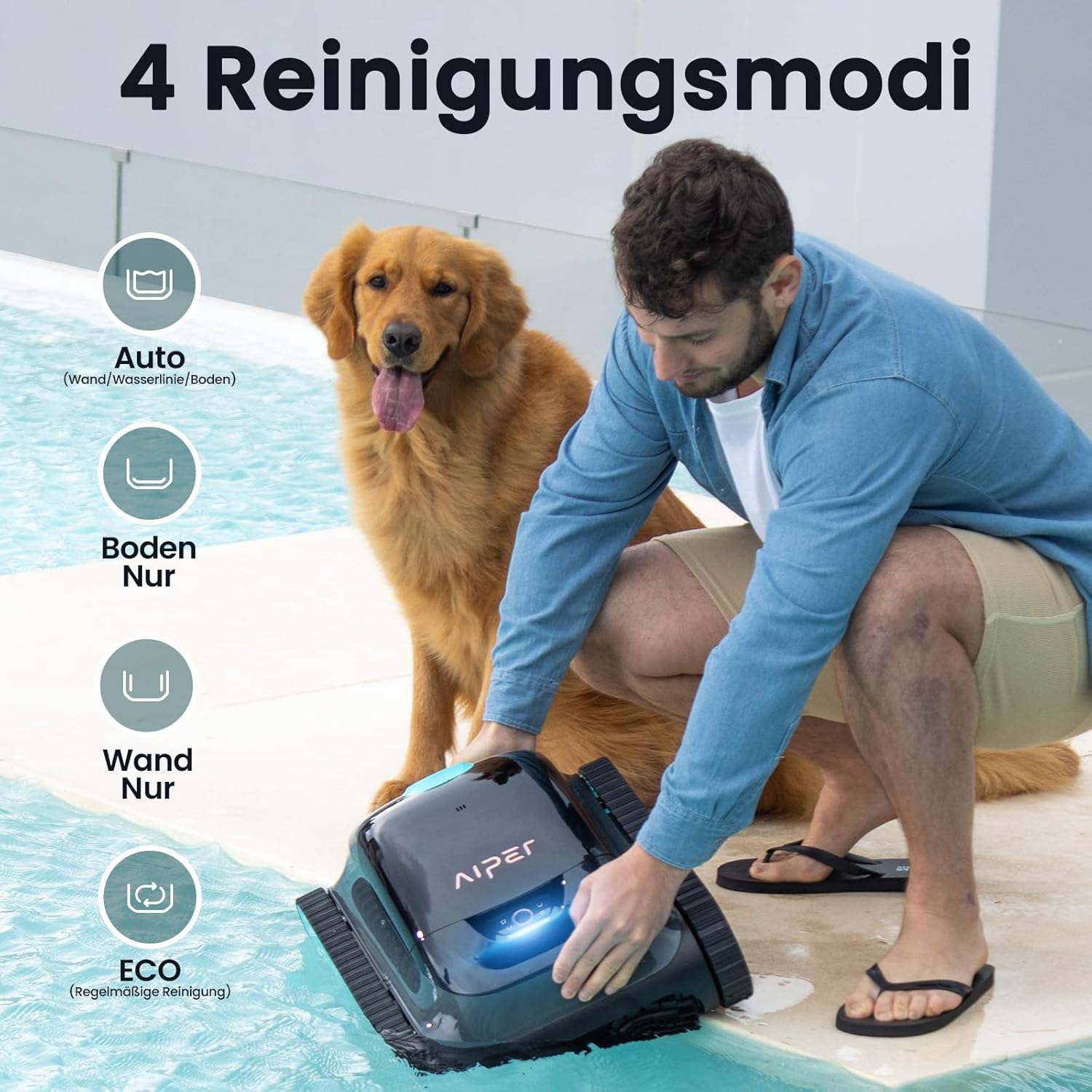 AIPER - Scuba S1 - 150m² - robot piscine sans fil, 4 modes, 150min, murs S1