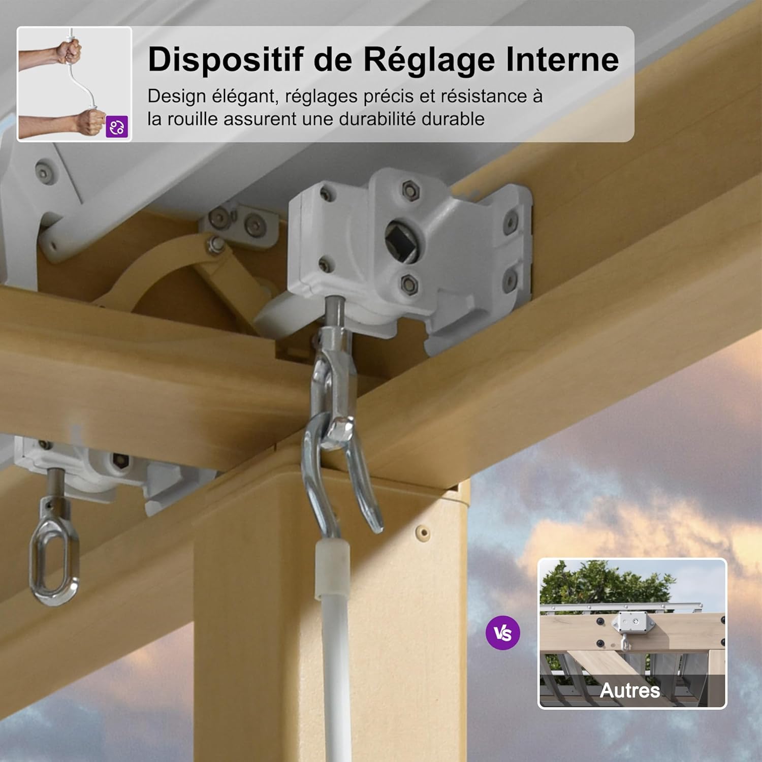 PURPLE LEAF - Pergola effet bois - 3.5x6.35m - LED, lames orientables, étanche