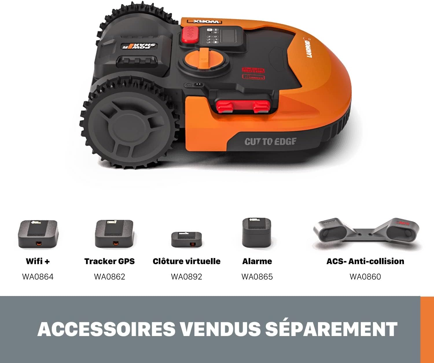 WORX - Landroid Plus série - 500m² max, pente 35%, coupe bordure, WR165E