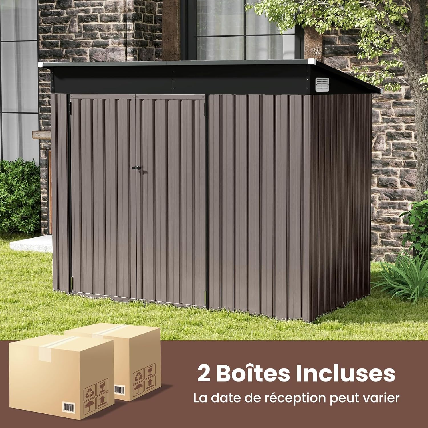 GOPLUS - abri de jardin métal, 235x117x185cm, porte latérale, toit en pente