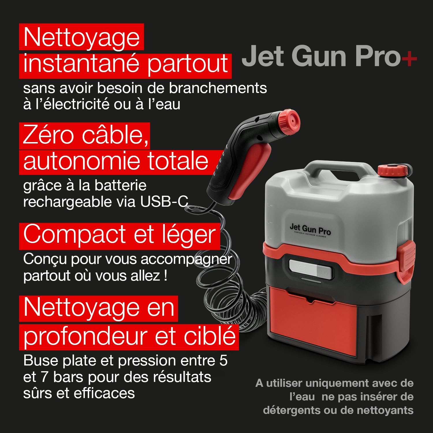 ERRECOM - Jet Gun Pro+ - 2,9 kg - Nettoyeur haute pression portable 8L