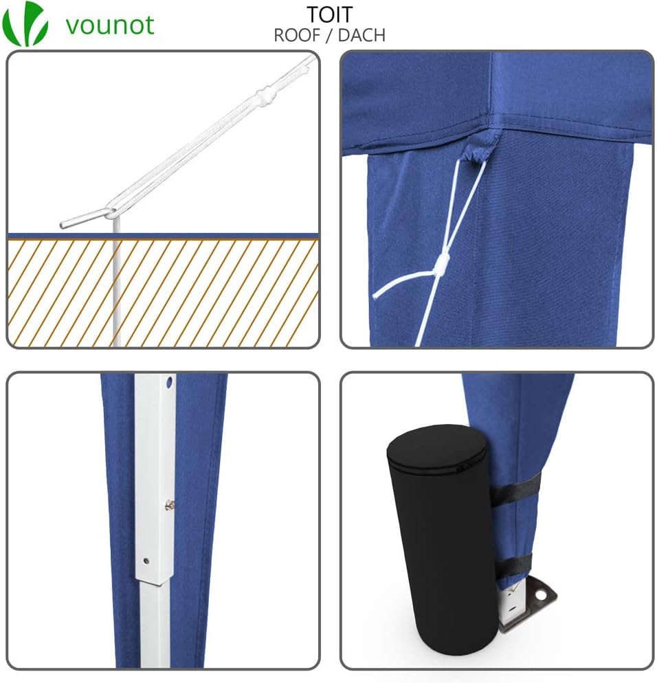 VOUNOT - tonnelle pliante série jardin 3x3m, installation rapide, auvent, sac transport et sacs sable inclus