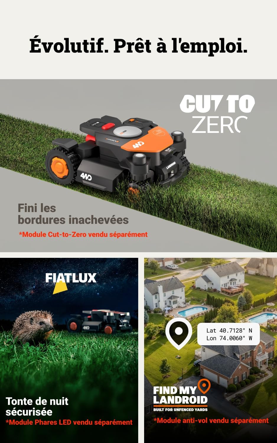 Worx - robot tondeuse Vision série - 1000 m², navigation IA, WR341E