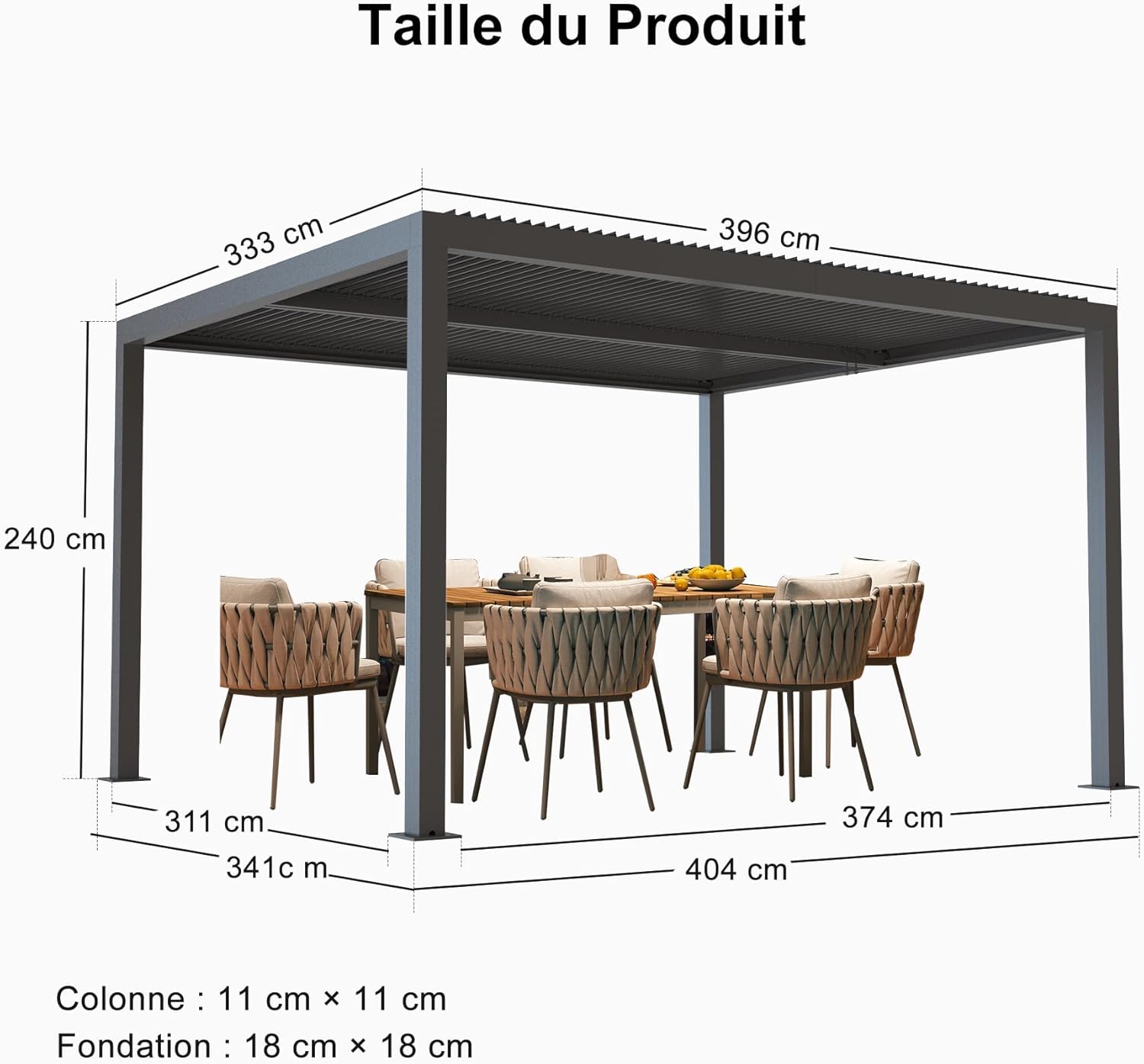 PURPLE LEAF - Pergola bioclimatique 4x3,3m alu, lames orientables, gris