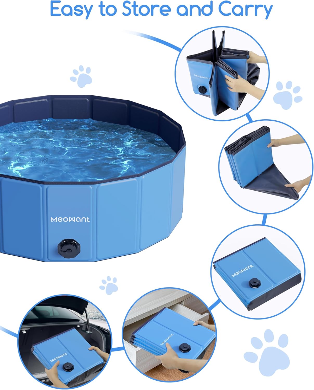Meowant - Piscine Pliable Grand Chien - 200x30cm - Antidérapante intérieure/Extérieure