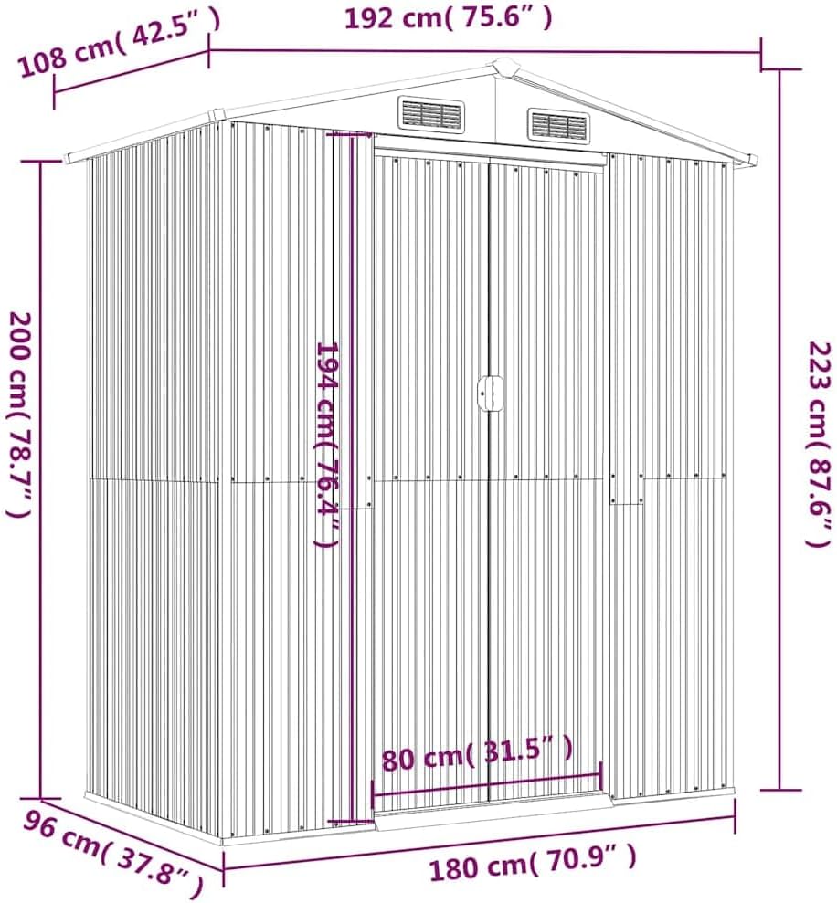 vidaXL - Abri de jardin - 192x108x223 cm - acier galvanisé, anthracite