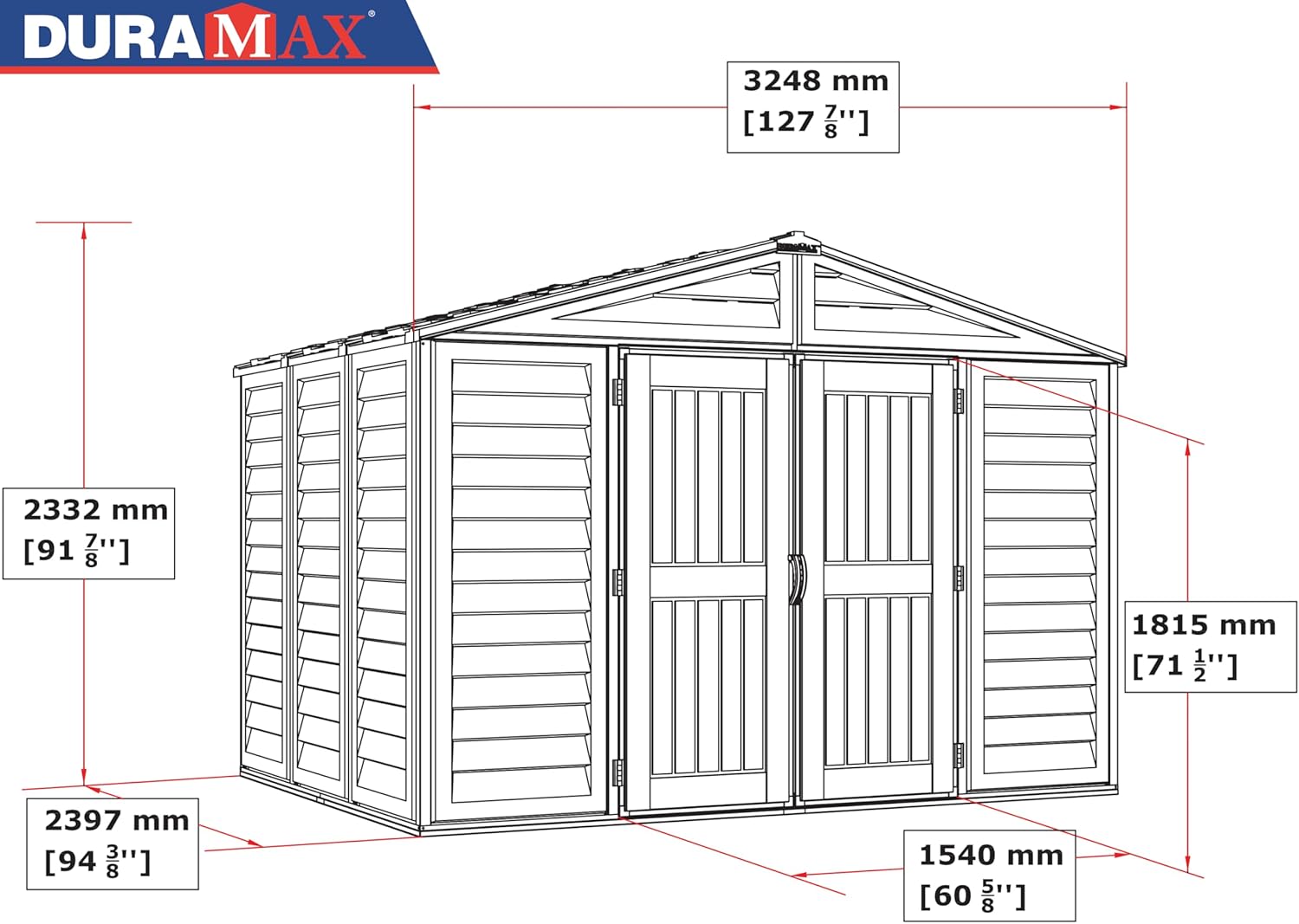 Abri de jardin en plastique Plus 10 x 8 (7.64 m²) avec 1 fenêtre fixe et kit de fondation en métal, structure de toit en métal robuste et abri de jardin sans entretien - Ivory/Brown