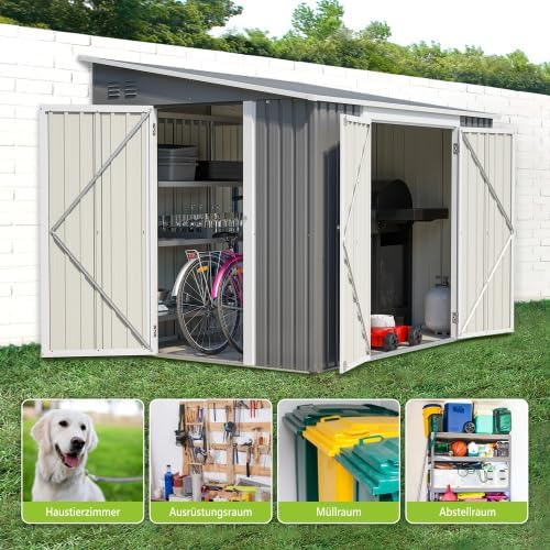 Abri en métal de 6 x 8 Pieds avec Double Portes et Serrure - Abri de Jardin imperméable avec kit de Sol pour Jardin, terrasse, Cour arrière, Environ 1,8 x 2,4 m, Gris