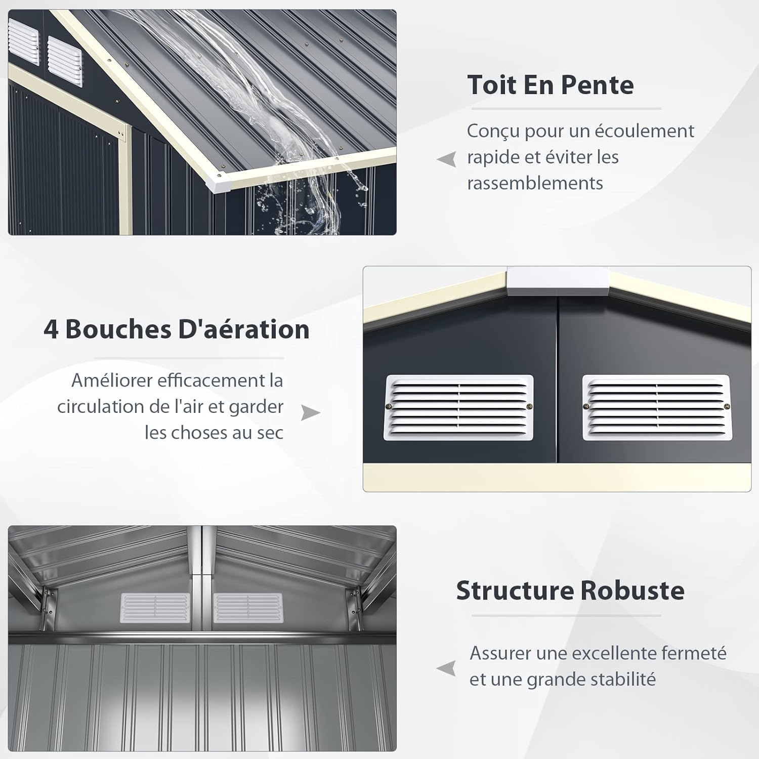 COSTWAY - Abri de Jardin Métal - 213,5x127x194,5cm - 2 portes coulissantes, toit incliné, 4 aérations