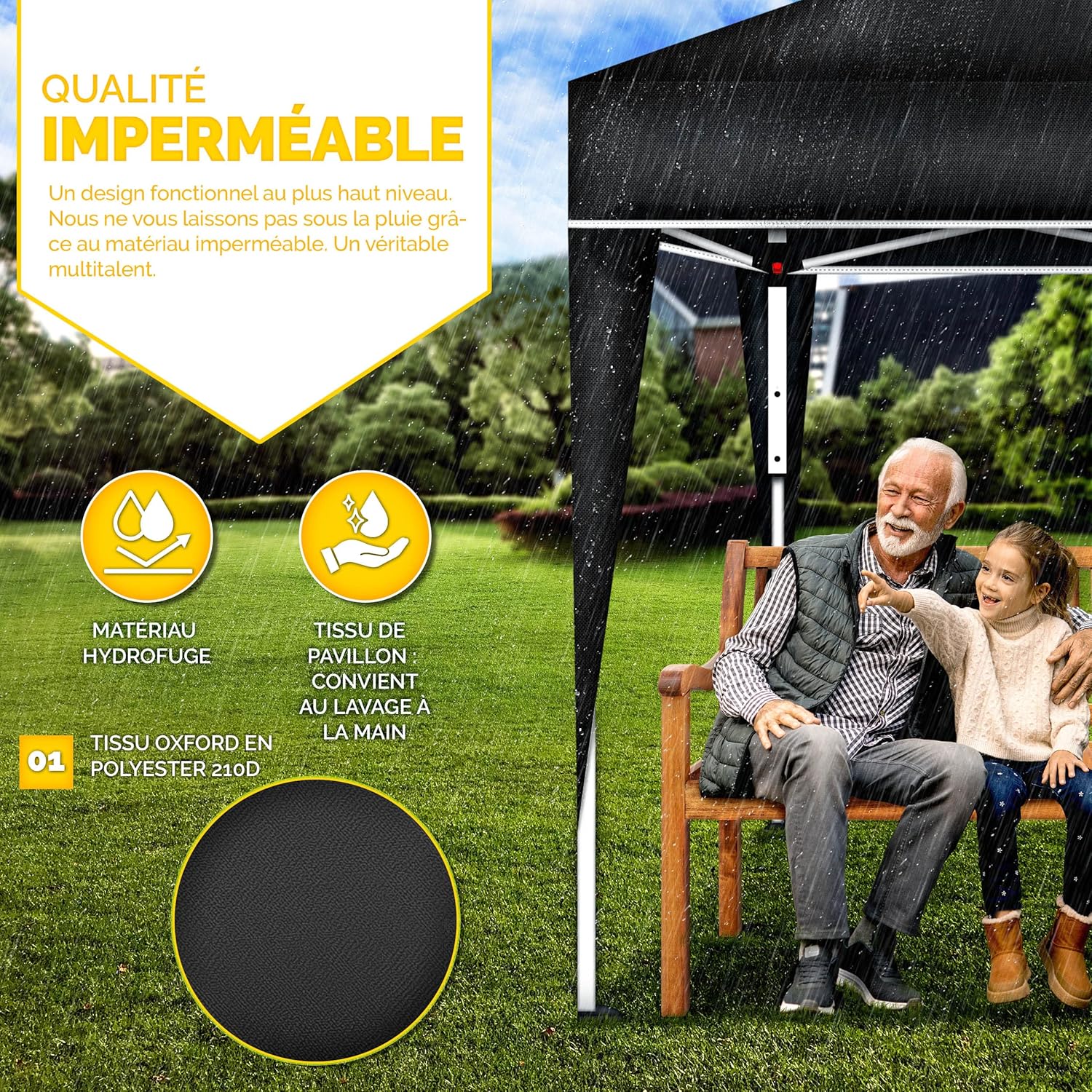 tillvex - tonnelle pliante 3x3m - réglable, UV 50+, sac transport