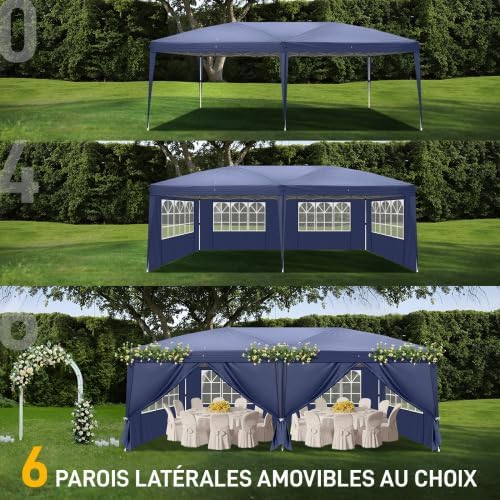 Bonnlo - tonnelle pliante 3x6 m, imperméable, sac inclus, bleu