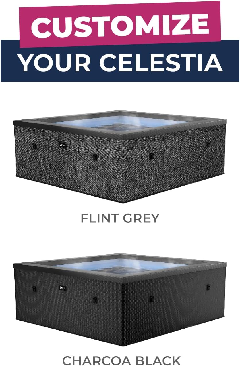 N NETSPA - Spa - Celestia - Semi-Rigide Carré 6 Places – Construction Portable en Mousse, Chauffage intégré et Couverture économe en énergie – Volume 1100l - Ø180xH70cm - Charcoal Black