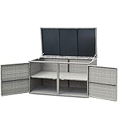 Homesis Coffre d'extérieur en rotin polyéthylène, coffre à 2 niveaux, banc de rangement et etc.