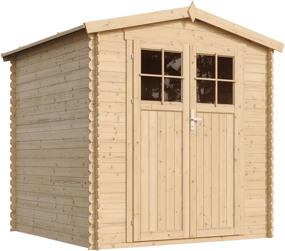 Abri de Jardin en Bois - Porte verrouillable de Haute qualité- Stockage extérieur I216xL206xH218 cm/ 3.53 m2 Petit abri à Outils, Local à vélos - Toit imperméable, fenêtres TIMBELA M343F