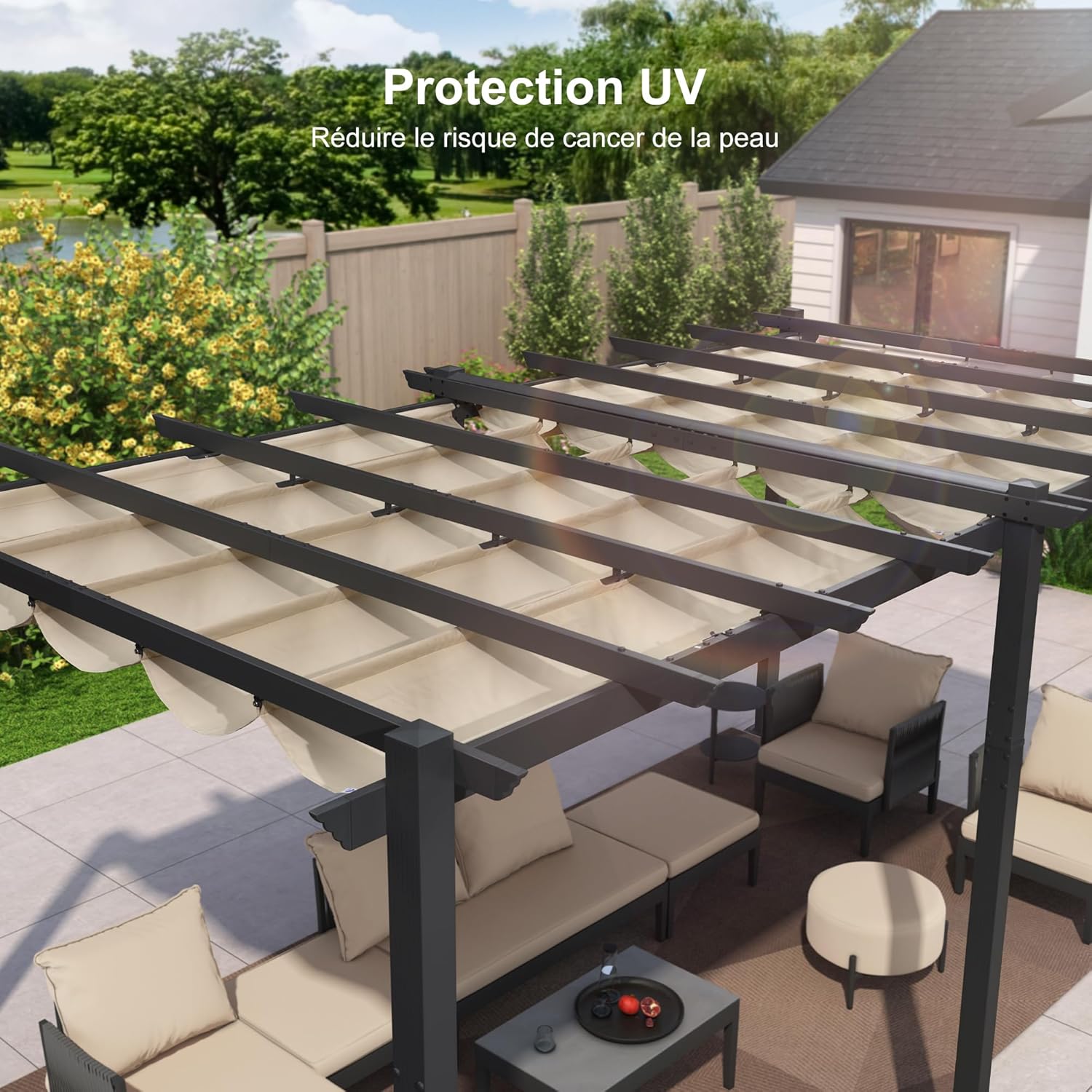PURPLE LEAF - Pergola aluminium 5,5x3m toit coulissant extérieur
