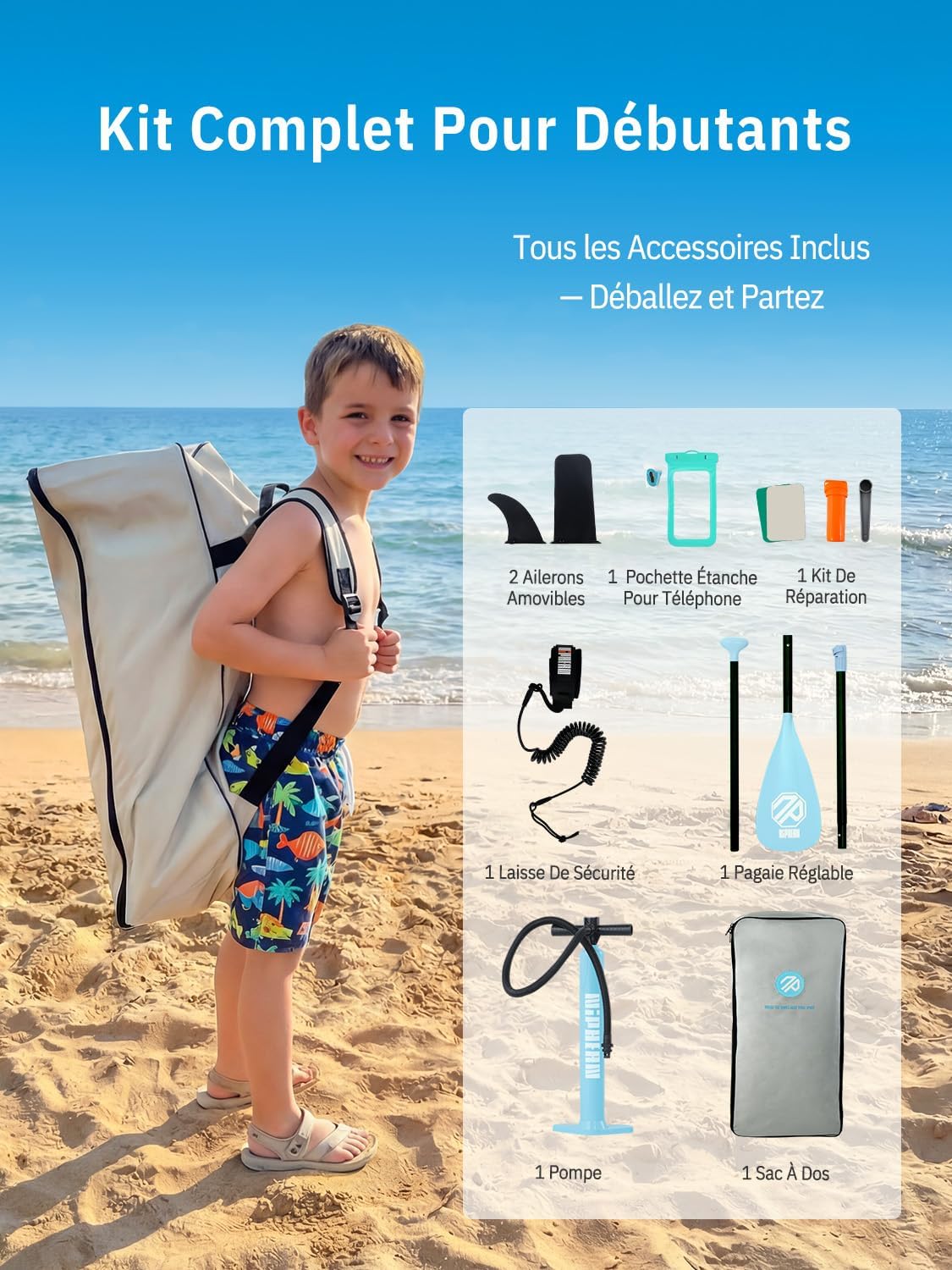Niphean - planche SUP adulte 320cm, 200kg, accessoires & siège