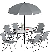 Outsunny Salon de jardin extérieur 8 pièces, table de jardin extérieure avec 6 chaises Pliantes e...