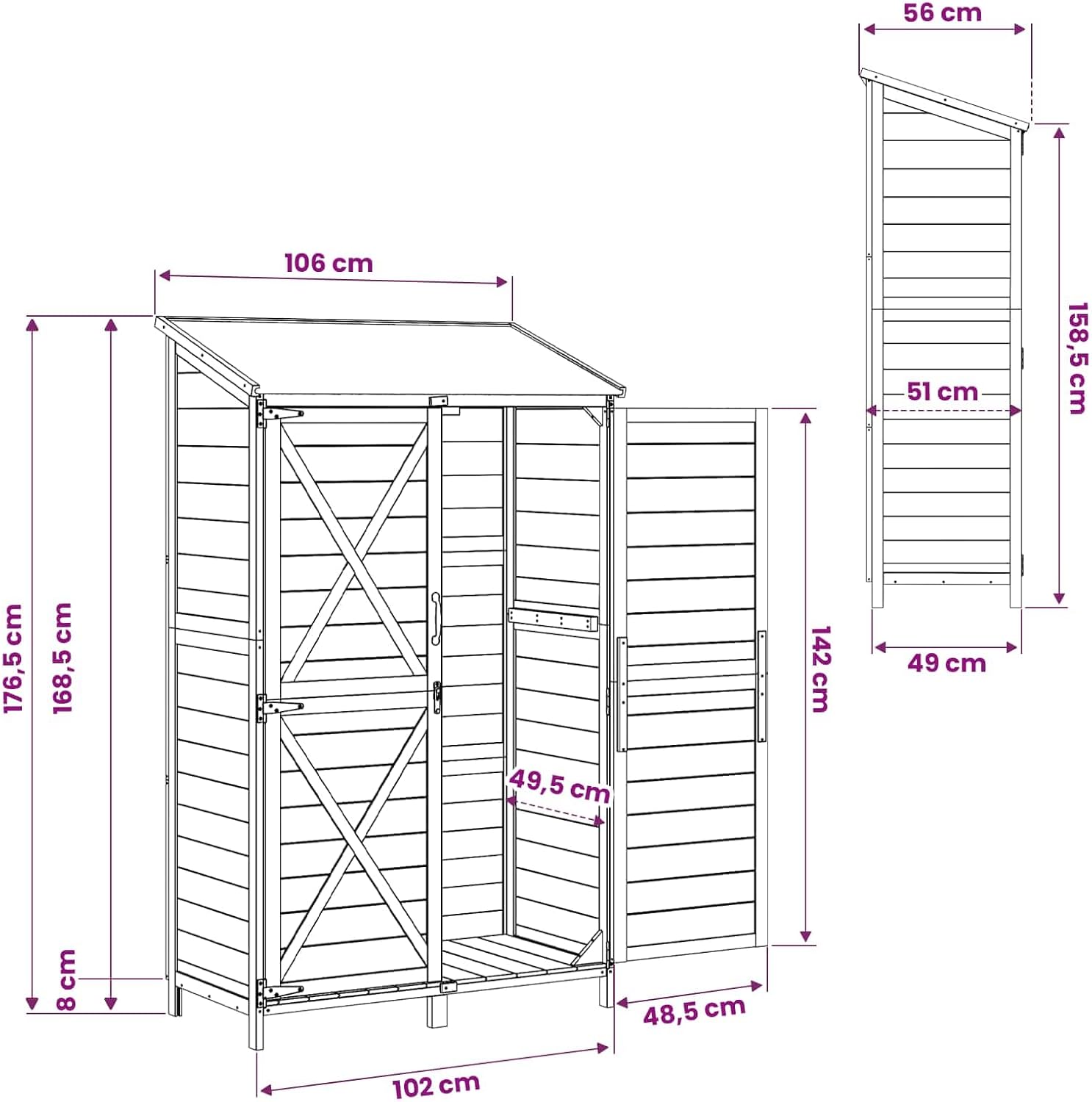 vidaXL - Abri de Jardin - 106x56x176,5 cm - bois, moderne, spacieux, aéré