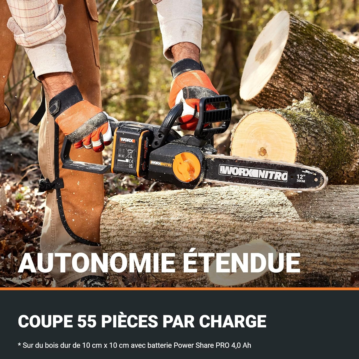 WORX - tronçonneuse sans fil 20V - guide 30cm - moteur brushless, lubrification auto, WG350E