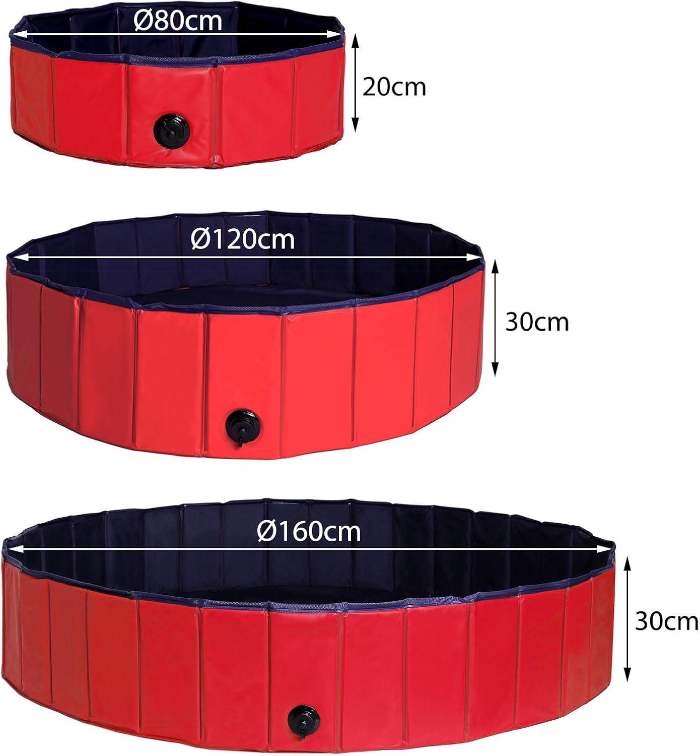 lionto - Piscine pliable Ø160x30cm - PVC antidérapant, bouchon vidange