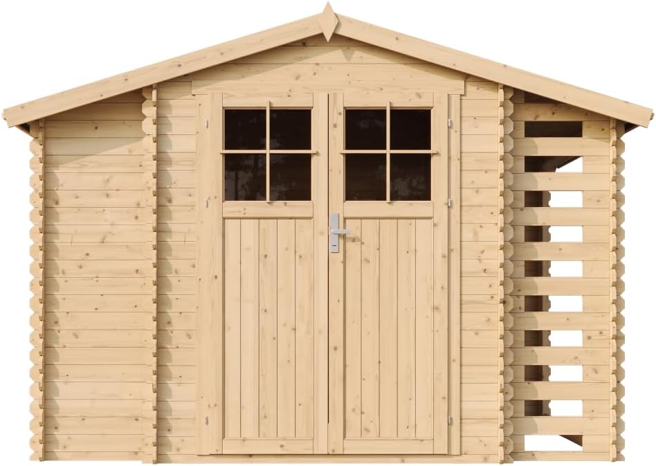 TIMBELA - M389F - abri jardin bois 206x328x218 cm, range bûches, stockage extérieur M389F