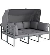 Outsunny Salon de Jardin extérieur 4 pièces modulaire avec canapé 3 Places, 2 fauteuils et Table ...